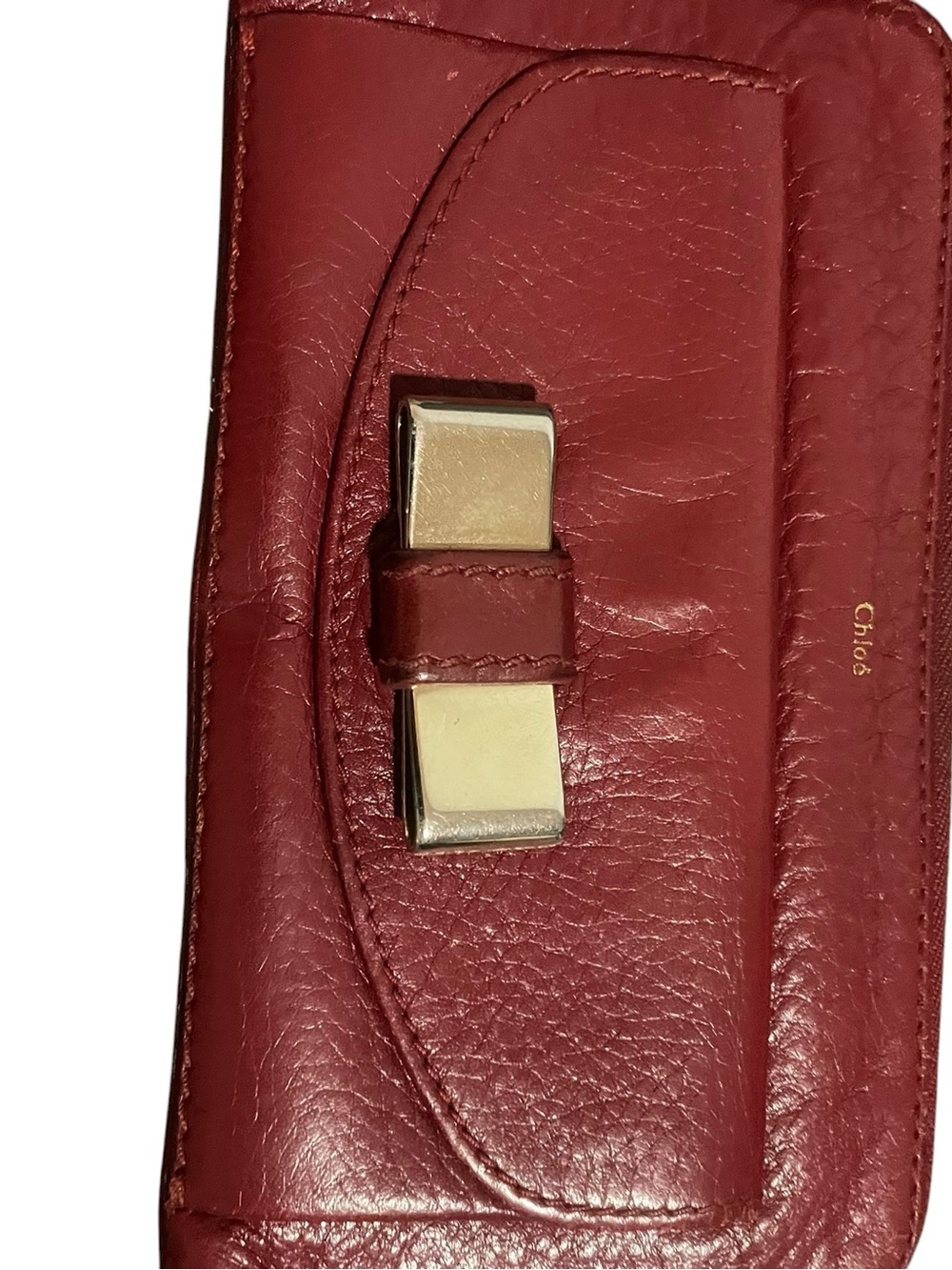 Chloé Burgundy Leather Bobbie Bow Zip-Around Wallet - Authenticated COA